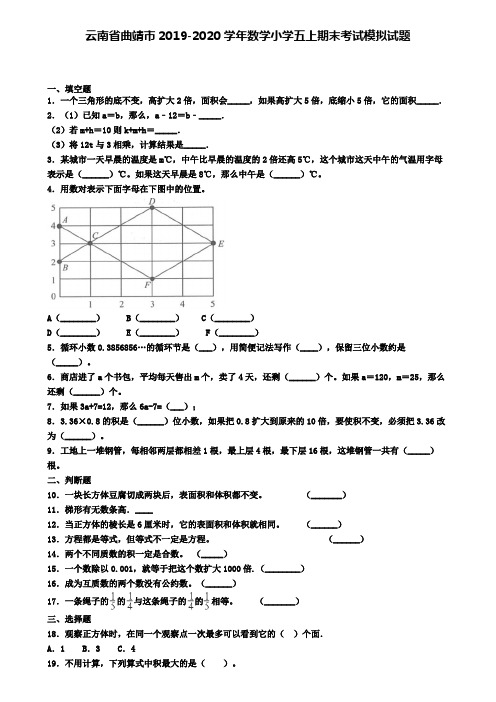 云南省曲靖市2019-2020学年数学小学五上期末考试模拟试题