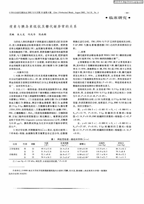 瘦素与胰岛素抵抗及糖代谢异常的关系