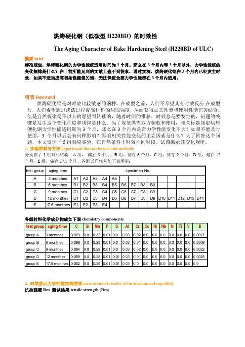 烘烤硬化钢(H220BD)的时效性