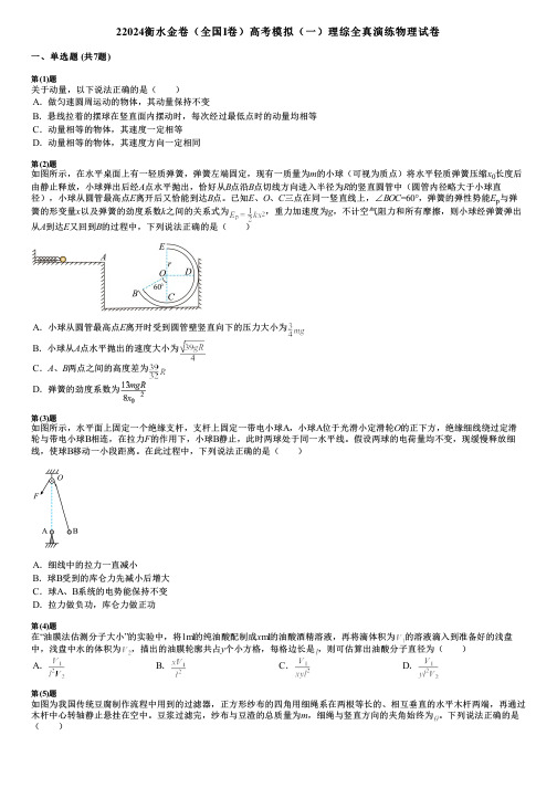 22024衡水金卷(全国Ⅰ卷)高考模拟(一)理综全真演练物理试卷