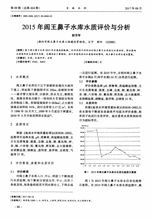 2015年阎王鼻子水库水质评价与分析