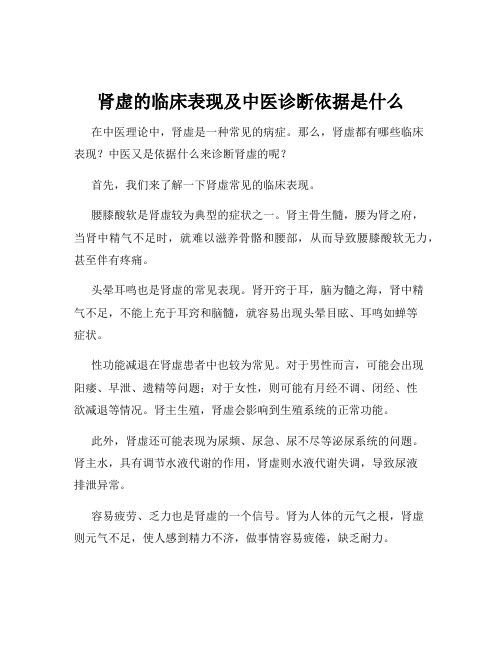 肾虚的临床表现及中医诊断依据是什么