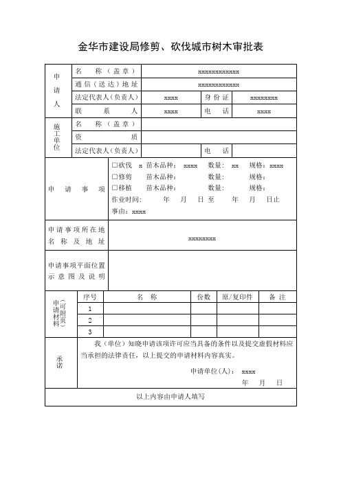 金华市建设局修剪、砍伐城市树木审批表