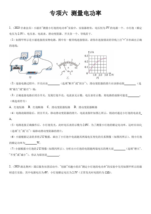 2023年全国中考物理真题分项汇编专项六 测量电功率含详解