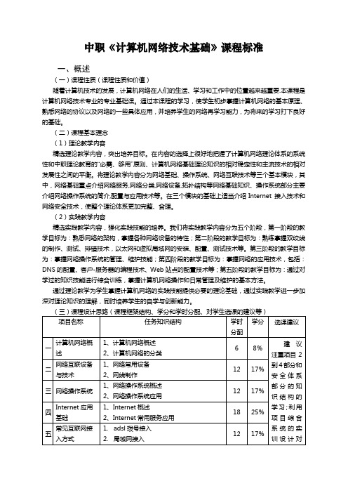 中职《计算机网络技术基础》课程标准