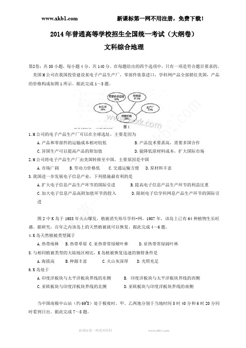 (大纲版)2014年高考真题文科综合(地理部分)试题