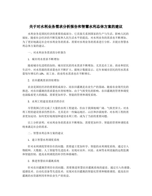 关于对水利业务需求分析报告和智慧水利总体方案的建议