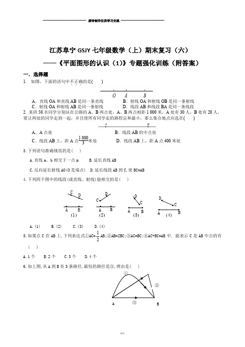 苏科版七年级上册数学期末复习(六)