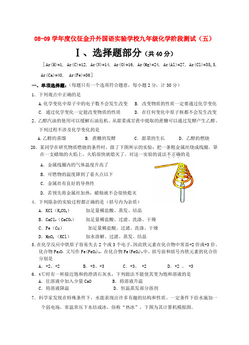 江苏省仪征金升外国语实验学校九年级化学阶段测试五(1-6章月考) 粤沪版