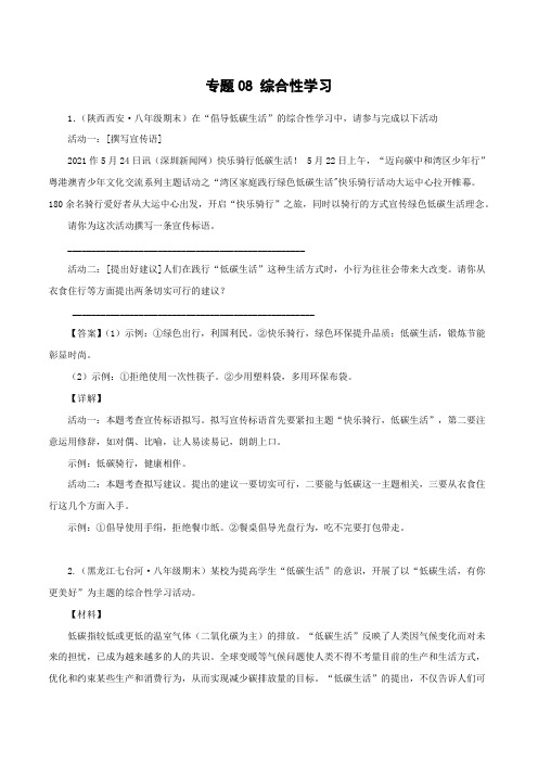 中考人教版八年级语文下册专题8综合性学习(解析版)