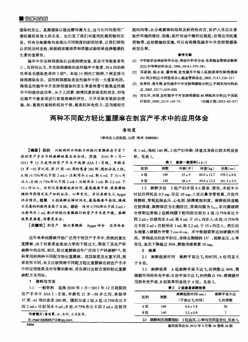 两种不同配方轻比重腰麻在剖宫产手术中的应用体会