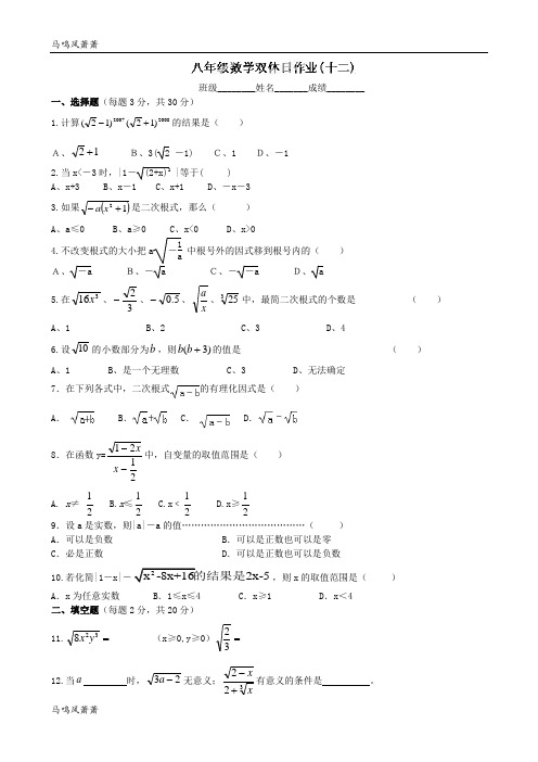 苏科版八年级数学下册双休日作业(12).docx