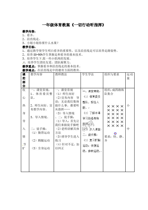 一年级体育教案《游戏-一切行动听指挥》-