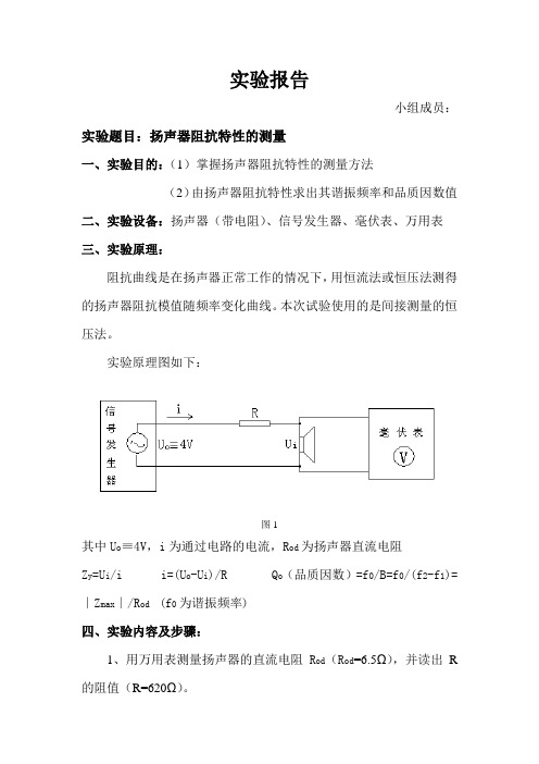 电声实验报告_扬声器阻抗特性的测量