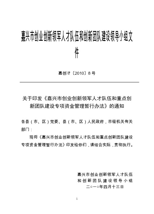 2010年创新嘉兴精英引领计划实施细则-嘉兴人才在线