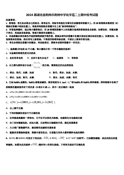 2024届湖北省荆州市荆州中学化学高二上期中统考试题含解析