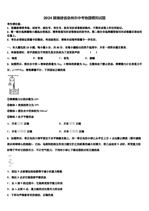 2024届福建省泉州市中考物理模拟试题含解析