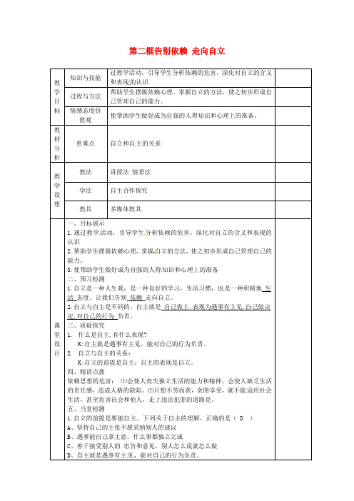 人教版初中政治七年级下册3.2告别依赖走向自立word教案(4)