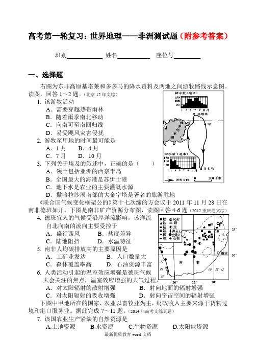 108高考第一轮复习：世界地理-非洲测试题108