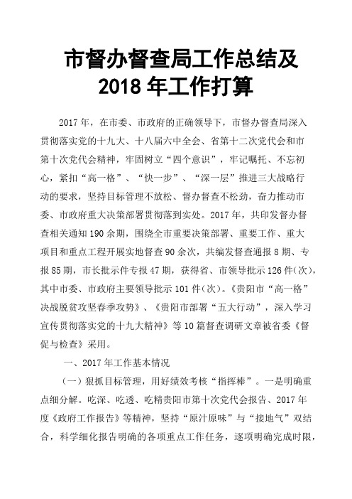 市督办督查局工作总结及2018年工作打算