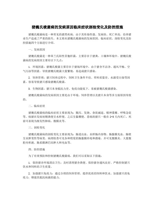 猪魏氏梭菌病的发病原因临床症状剖检变化及防控措施