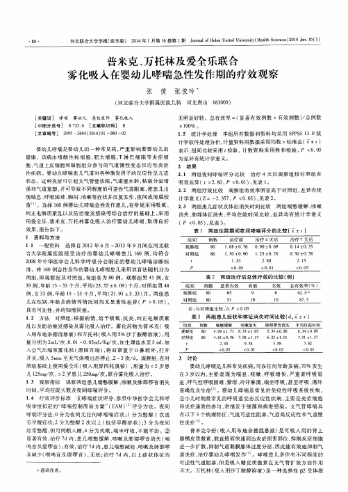 普米克、万托林及爱全乐联合雾化吸入在婴幼儿哮喘急性发作期的疗效观察