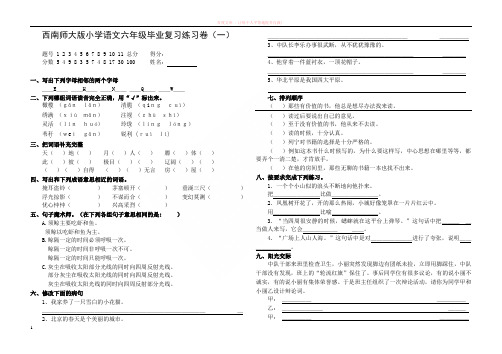 西南师大版小学语文六年级毕业复习练习卷1