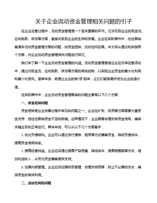 关于企业流动资金管理相关问题的引子