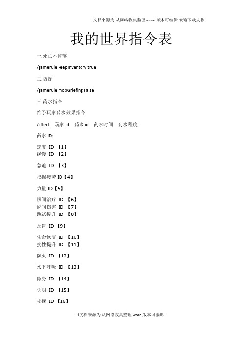 我的世界指令表