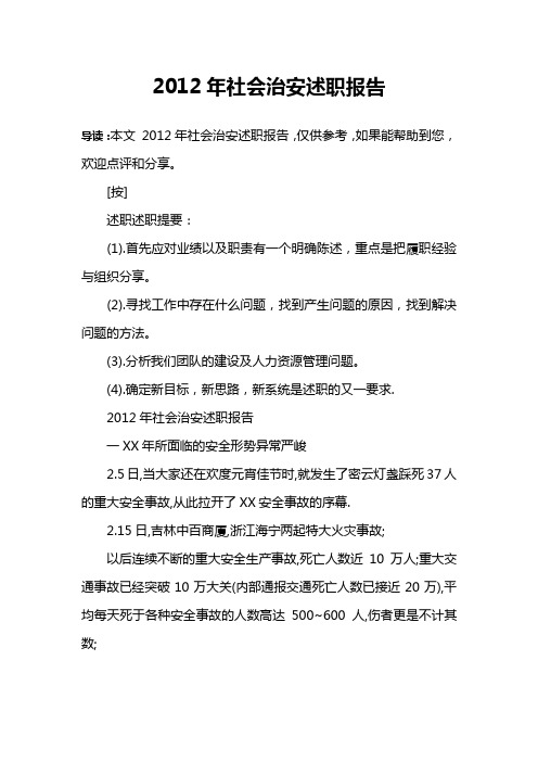 2012年社会治安述职报告