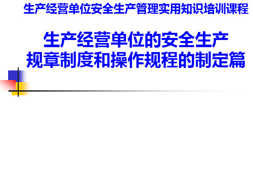 生产经营单位安全生产规章制度和操作规程的制定篇