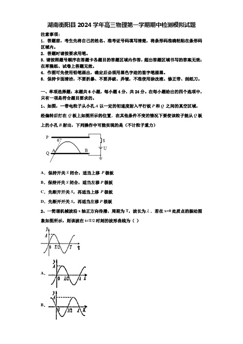 湖南衡阳县2024学年高三物理第一学期期中检测模拟试题含解析