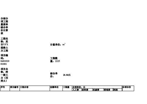 土石方工程综合单价计算表