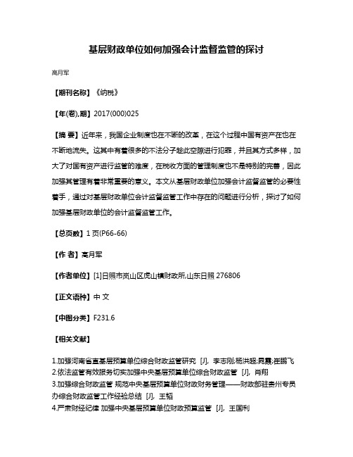 基层财政单位如何加强会计监督监管的探讨