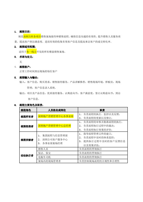 万科地产项目销售案场接待和销售流程