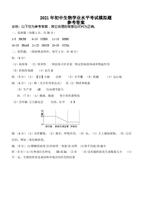 生物模拟一参考答案