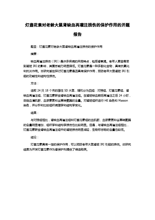 灯盏花素对老龄大鼠肾缺血再灌注损伤的保护作用的开题报告