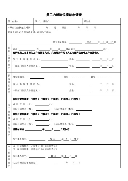 员工内部岗位流动申请表