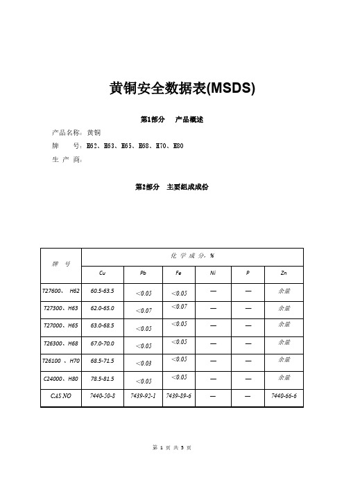 黄铜安全数据表MSDS