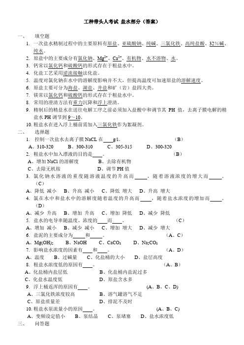 工种带头人盐水内容(答案)