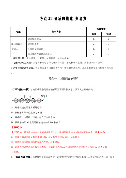 冲刺2022年高考物理复习必备考点21 磁场的描述  安培力