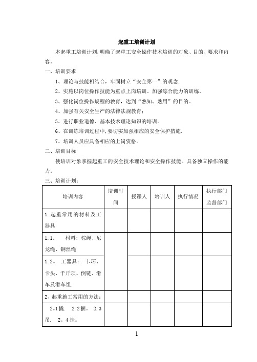 起重基础知识培训计划