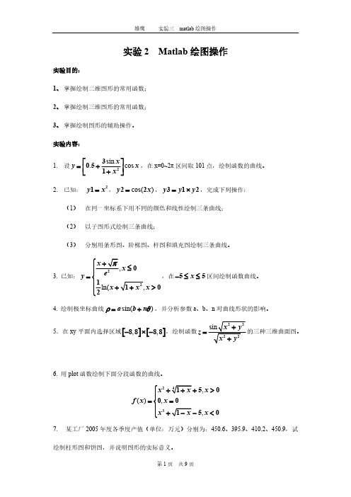 【免费下载】实验2 Matlab绘图操作