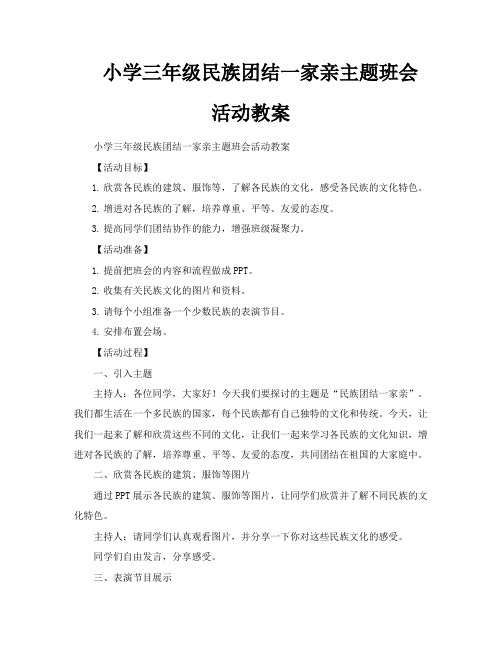 小学三年级民族团结一家亲主题班会活动教案