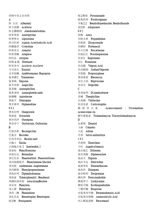 药物中英文名对照