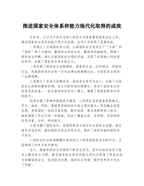 推进国家安全体系和能力现代化取得的成效