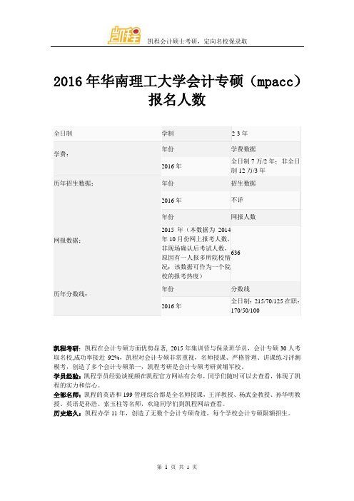 2016年华南理工大学会计专硕(mpacc)报名人数