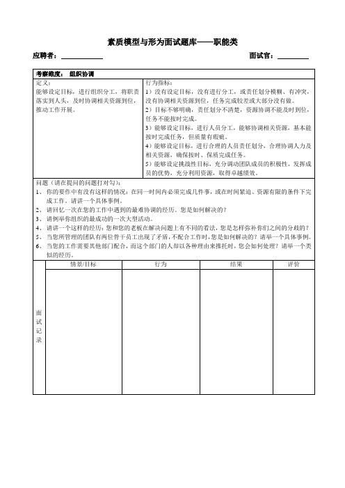 素质模型行为面试题库——职能类