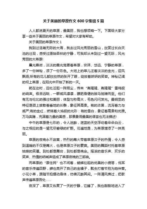 关于美丽的草原作文600字集锦5篇