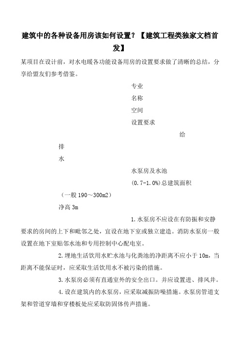 建筑中的各种设备用房该如何设置？【建筑工程类独家文档首发】